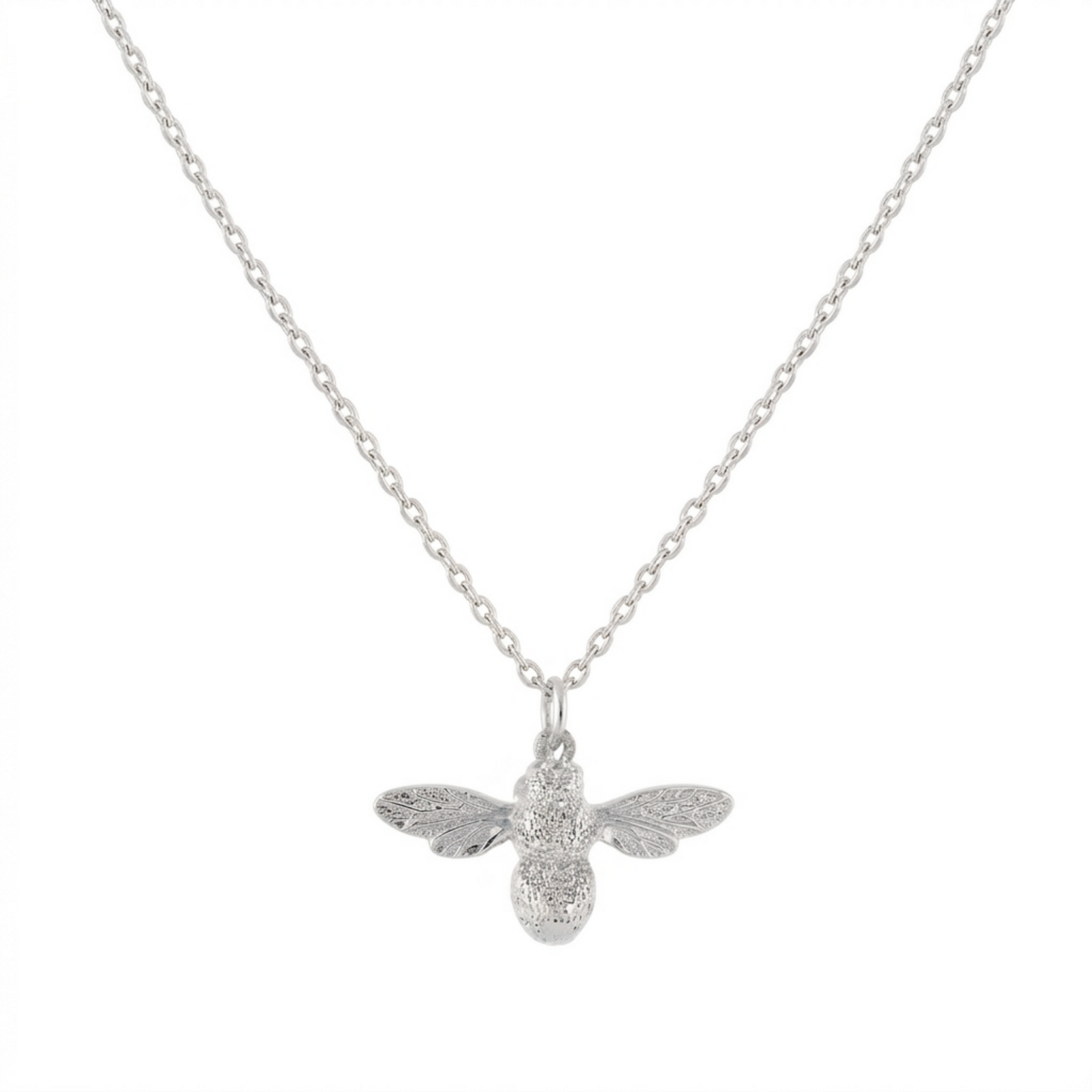 Honey bee pendant necklace with silvertone insect charm on silver chain