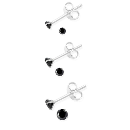 Sterling Silver 2mm 3mm 4mm Clear Black Round 4 Claw Cubic Zirconia Stud Earrings - sugarkittenlondon