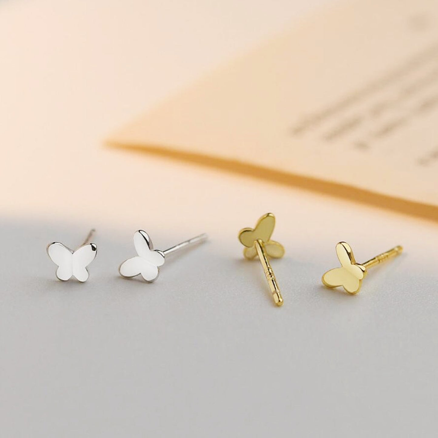 Sterling Silver Mini Butterfly Stud Earrings 2 Tones