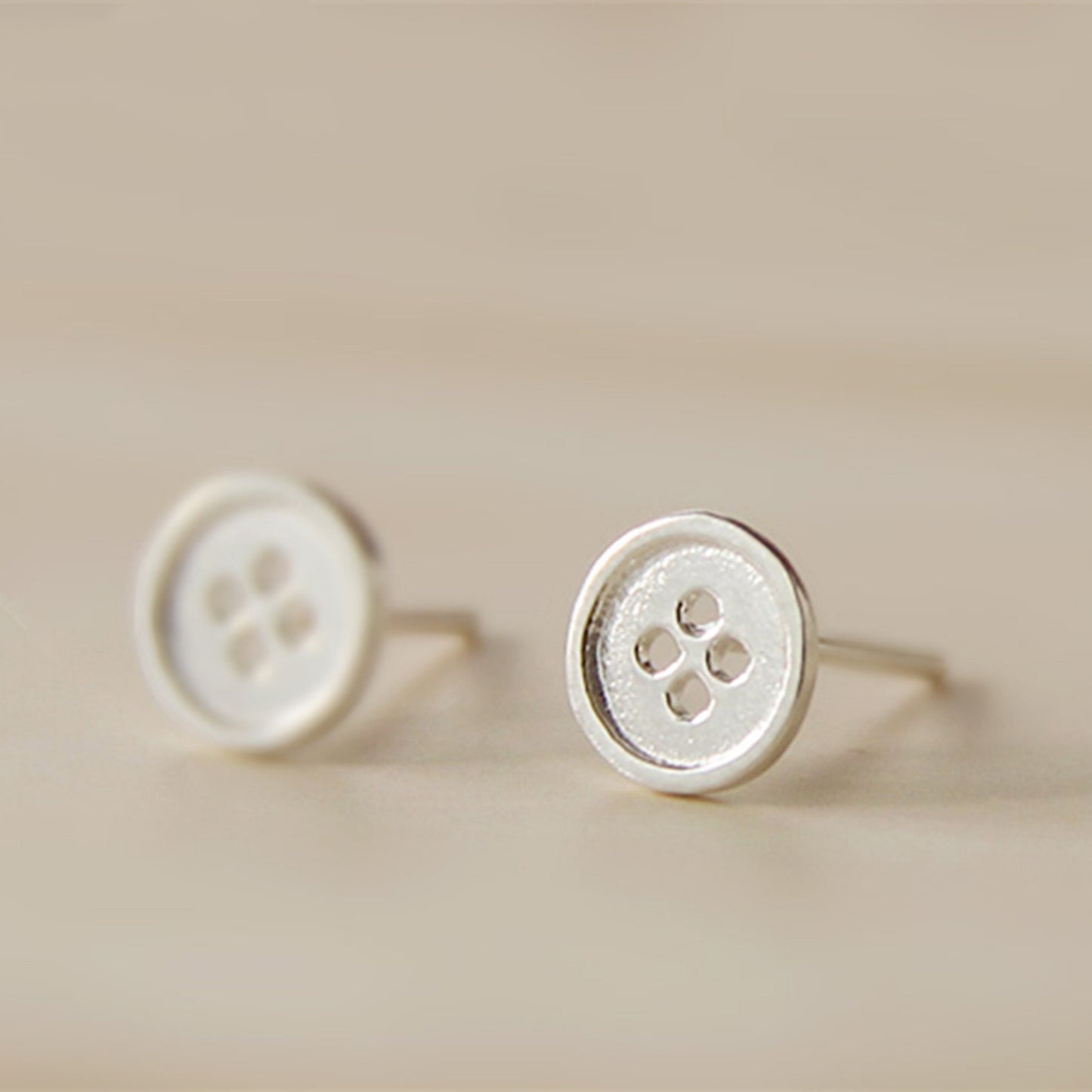 Sterling Silver Cute as a Button Sewing Button Round Stud Earrings 5.5-7.5mm