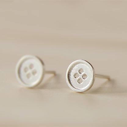 Sterling Silver Cute as a Button Sewing Button Round Stud Earrings 5.5-7.5mm
