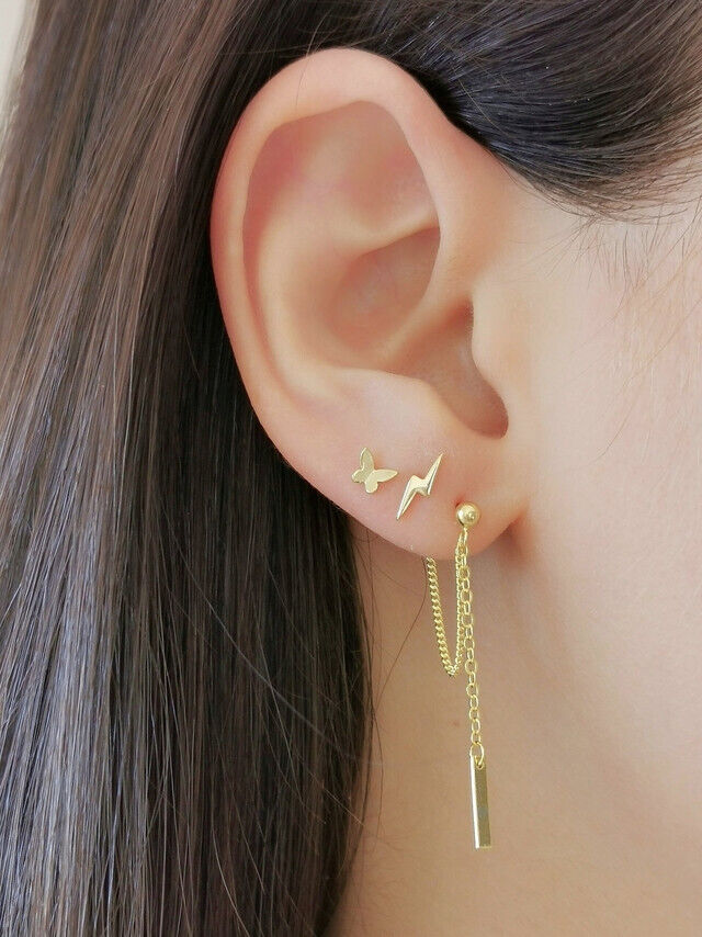 Sterling Silver Mini Butterfly Stud Earrings 2 Tones