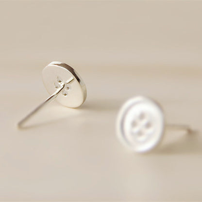 Sterling Silver Cute as a Button Sewing Button Round Stud Earrings 5.5-7.5mm