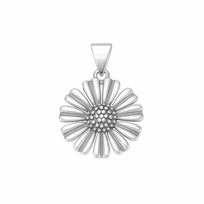 Sterling Silver 17mm Solid Oxidised Retro Daisy Sun Flower Pendant