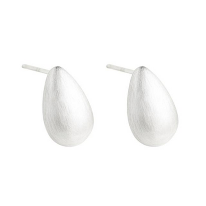 Sterling Silver Small Dome Brushed Waterdrop Pear Teardrop Stud Earrings