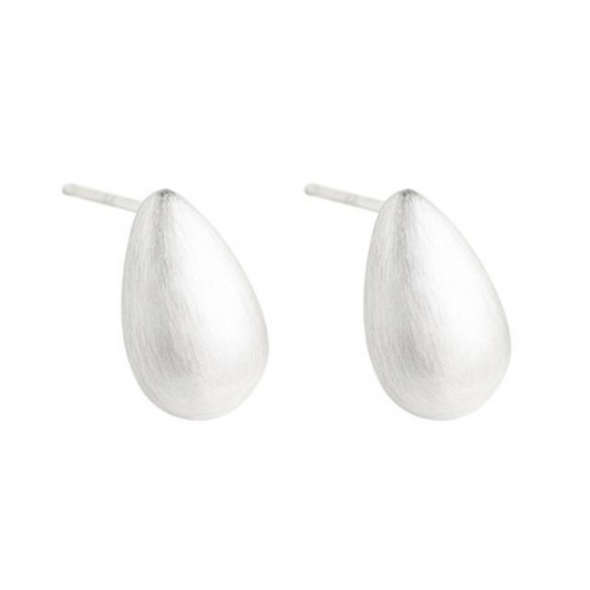 Sterling Silver Small Dome Brushed Waterdrop Pear Teardrop Stud Earrings