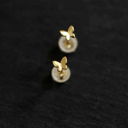 Sterling Silver Mini Butterfly Stud Earrings 2 Tones