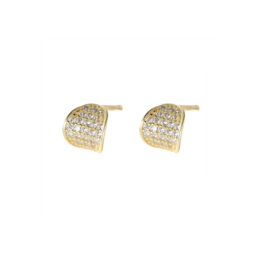 Pave CZ Gold Stud Earrings with Curvy Hoops on sterling silver