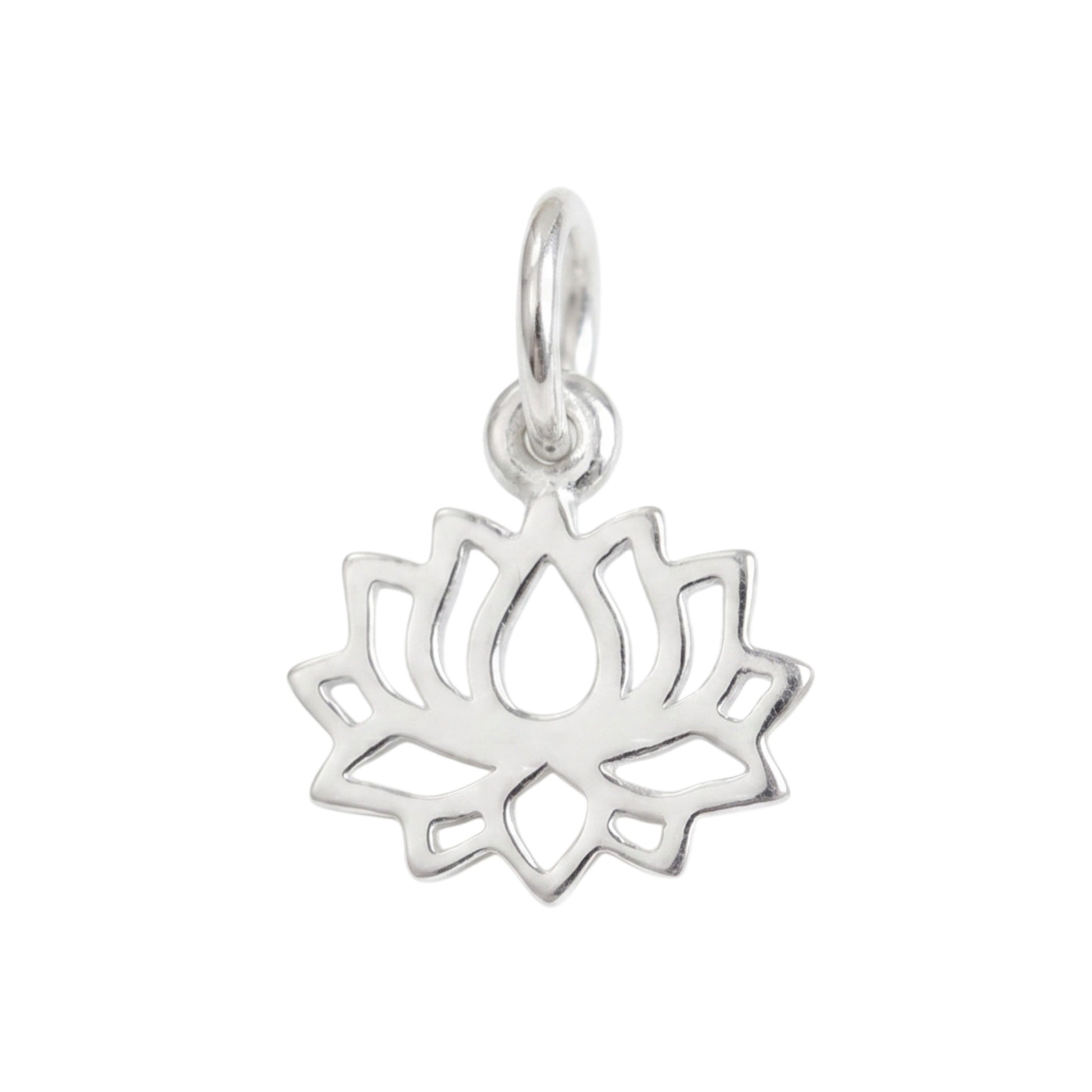 Filigree lotus charm pendant, silver-toned leaf medallion with hanging loop