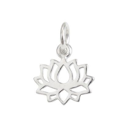 Filigree lotus charm pendant, silver-toned leaf medallion with hanging loop