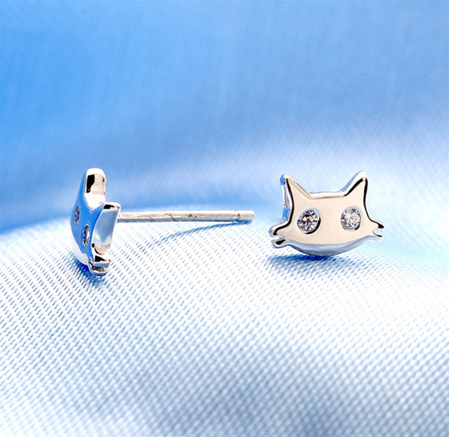 Mini Cat Stud Earrings with CZ Eyes in 925 Sterling Silver - sugarkittenlondon