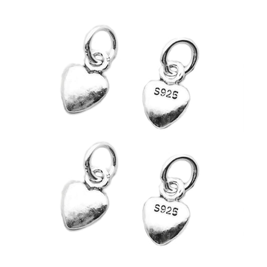 4Pcs Sterling Silver Oxidized Tiny 3D Puffed Plain Love Heart Pendant Charms - sugarkittenlondon