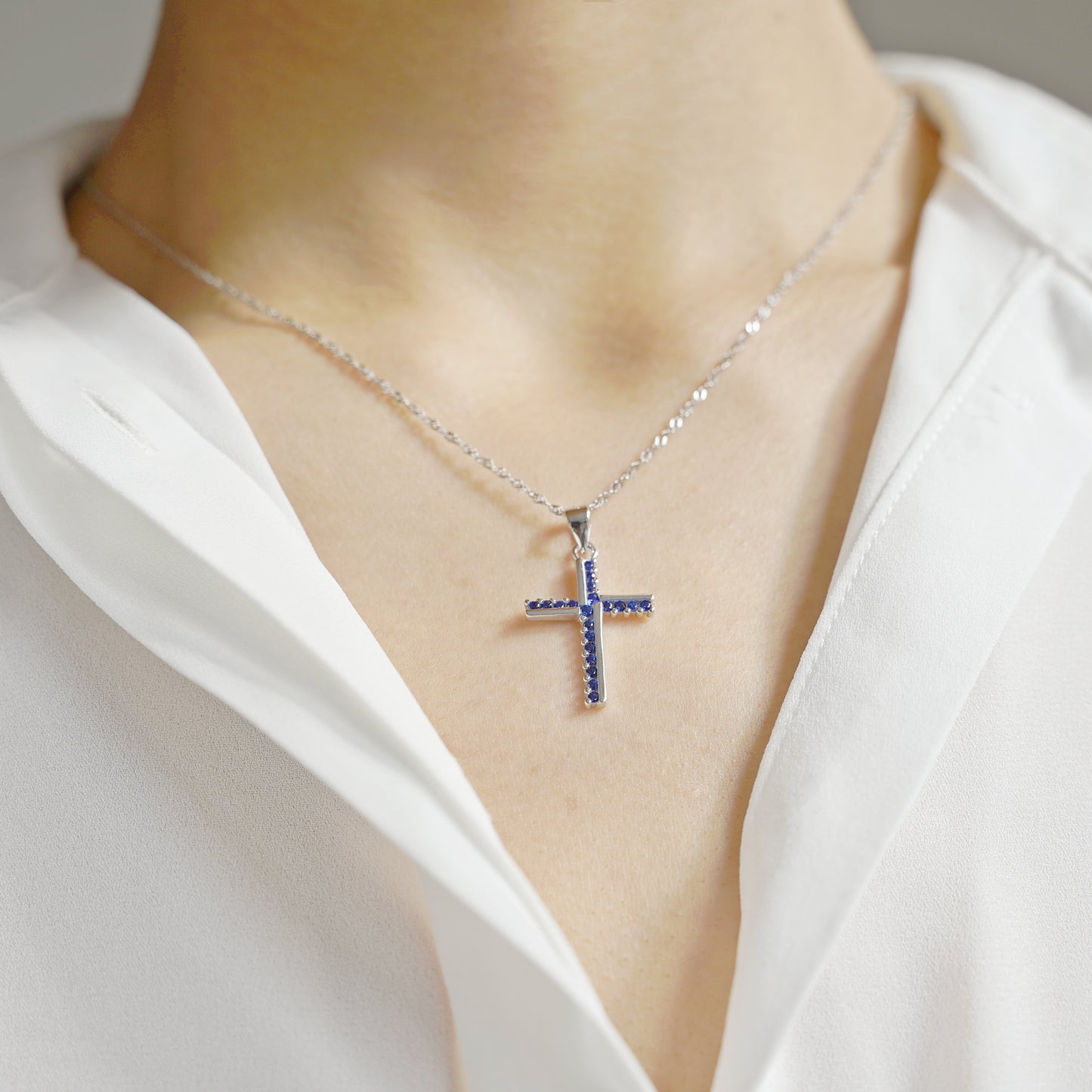 Sterling Silver Half Eternity CZ Paved Christian Cross Pendant Necklace Choice of Colours - sugarkittenlondon