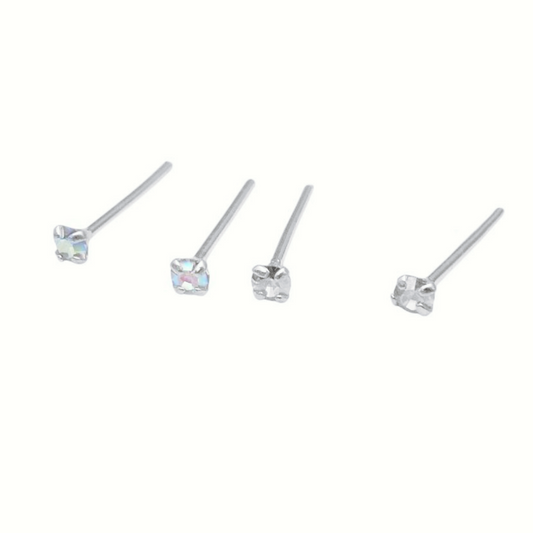 Sterling Silver 1.5mm Clear / Opal Round 4 Claw CZ Stud Earrings