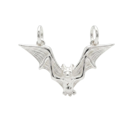Sterling Silver Flying Bat Gothic Feather Wing Halloween Connector Charm Pendant