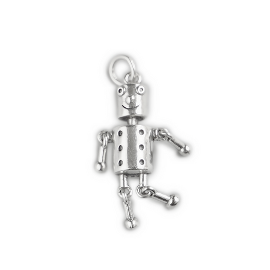 Sterling Silver Hollow 3D Moving Cheerful Tin Man Robot Charm Pendant Necklace - sugarkittenlondon