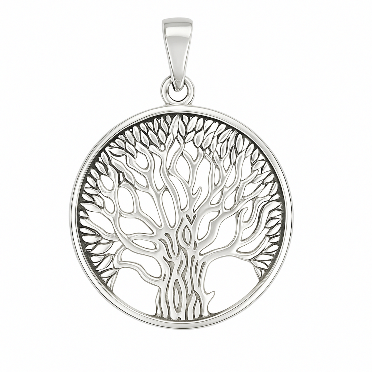 Sterling Silver Oxidized Filigree Tree Of Life Circle Disc Dome Pendant 25mm