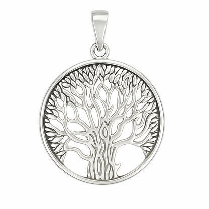 Sterling Silver Oxidized Filigree Tree Of Life Circle Disc Dome Pendant 25mm