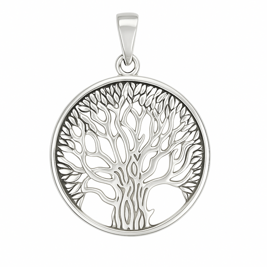 Sterling Silver Oxidized Filigree Tree Of Life Circle Disc Dome Pendant 25mm