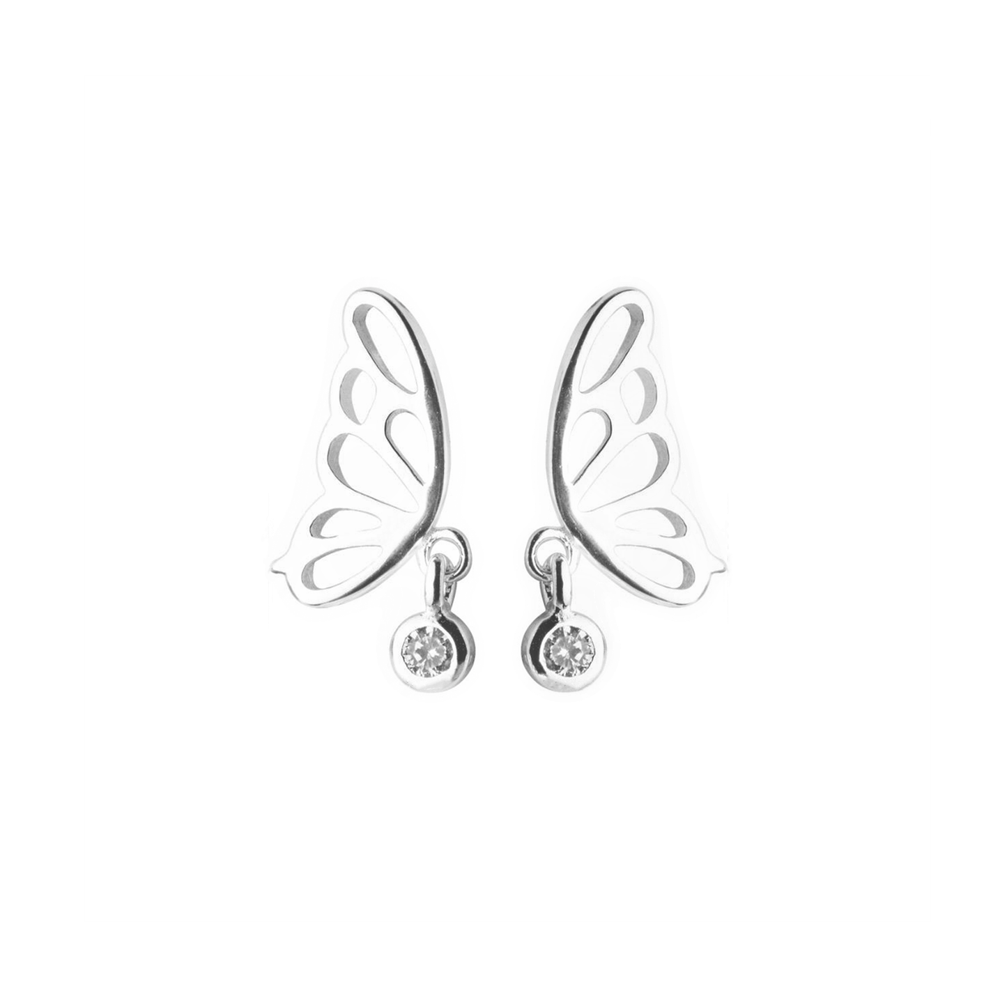 925 Sterling Silver Butterfly Wing Stud Earrings with CZ Drop Dangle - sugarkittenlondon