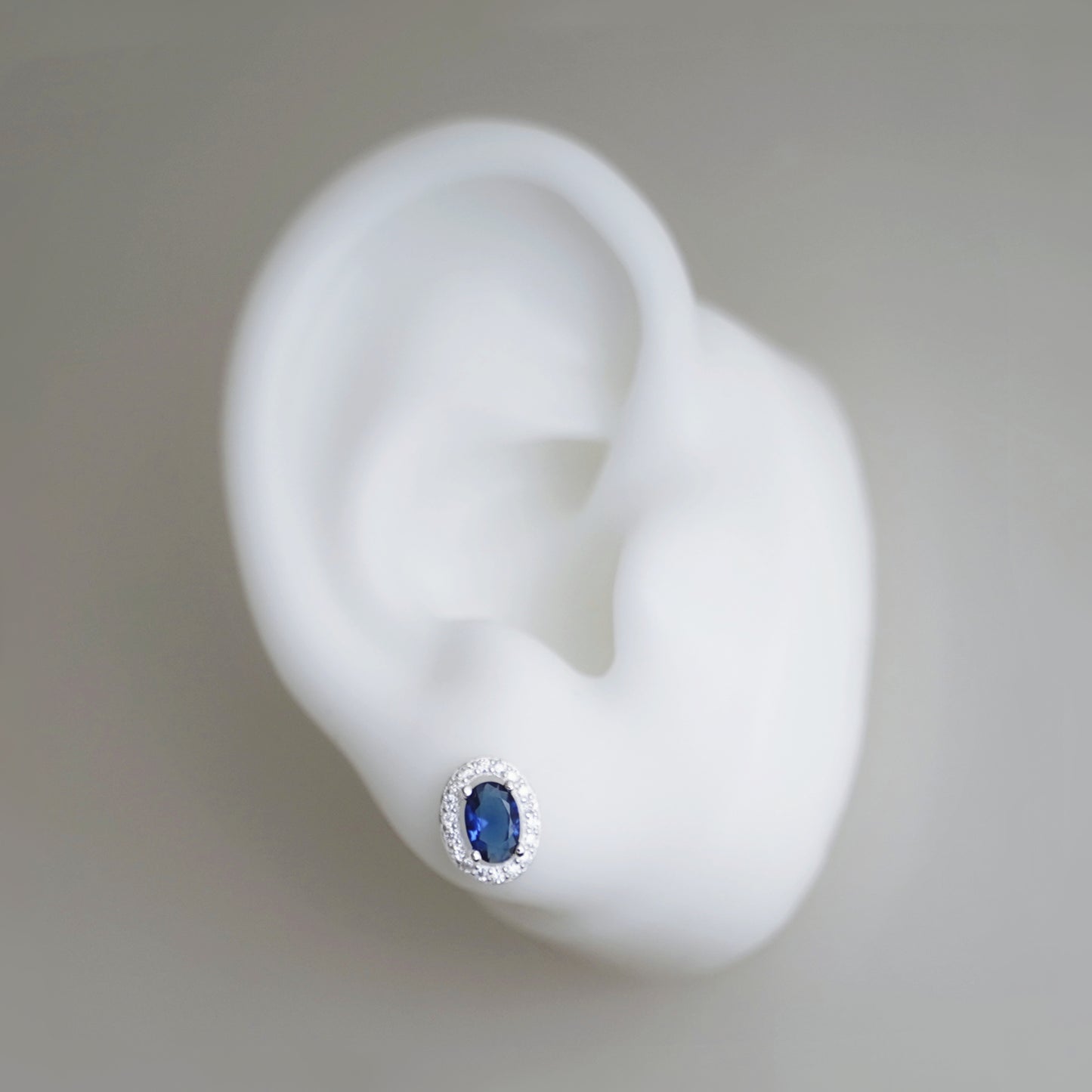 Sterling Silver Halo Stud Earrings Light Blue Aquamarine / Sapphire Blue / Ruby Red / Clear CZ 4mm x 6mm Main Stone