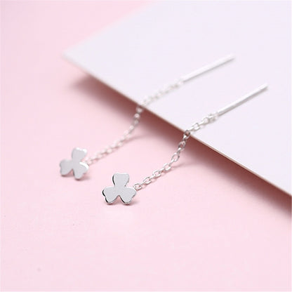 925 Sterling Silver Shamrock Threader Dangle Earrings - sugarkittenlondon