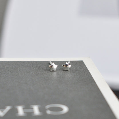 Sterling Silver Mini Shine Bright Puffy Star Piercing Stud Earrings - sugarkittenlondon