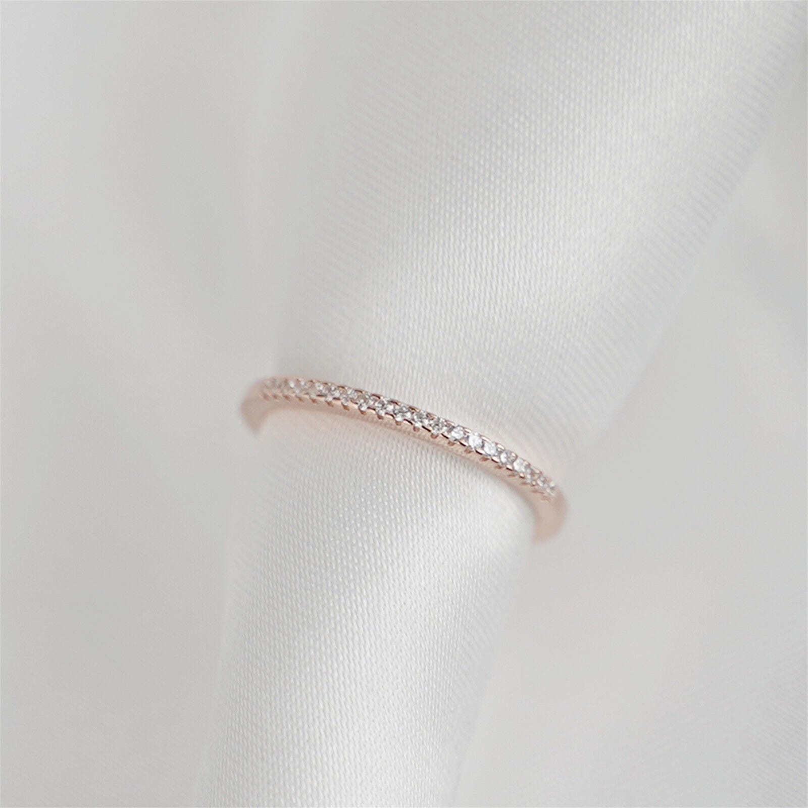 Sterling Silver Half Eternity 1mm Pave CZ Crystal Stacking Ring 3 Tones - sugarkittenlondon