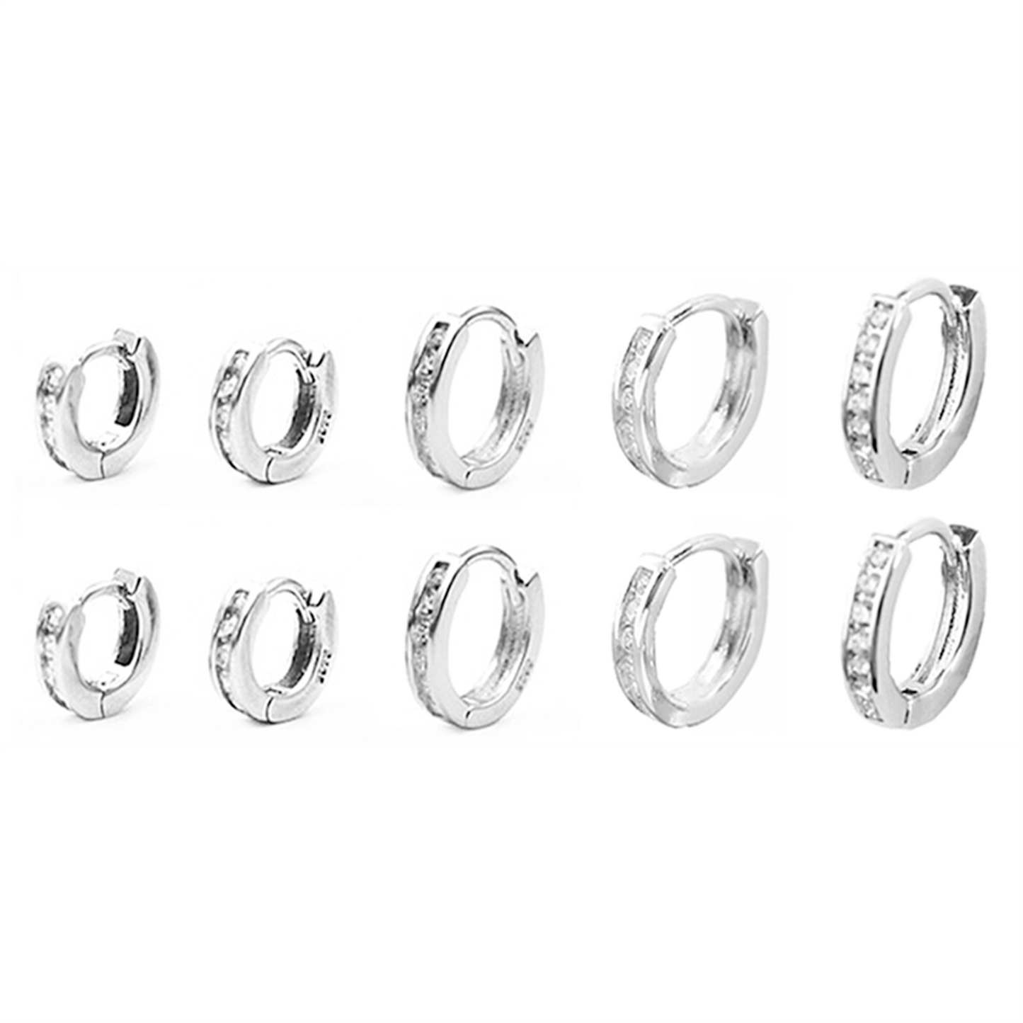 Sterling Silver Channel-Set CZ Huggie Hoop Earrings 5mm - sugarkittenlondon