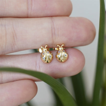 18K Gold on Sterling Silver Ladybird Stud Earrings with CZ