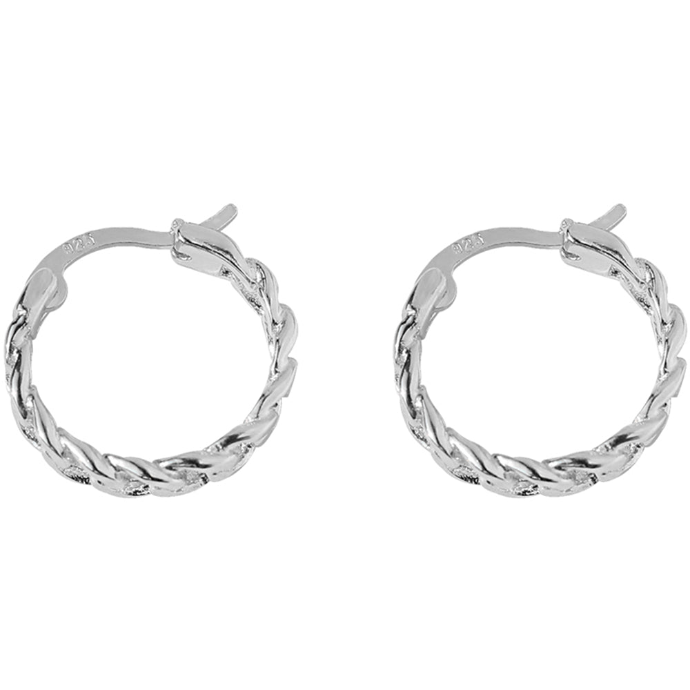 Unisex Sterling Silver Curb Chain Hoop Earrings with French Lock Closure