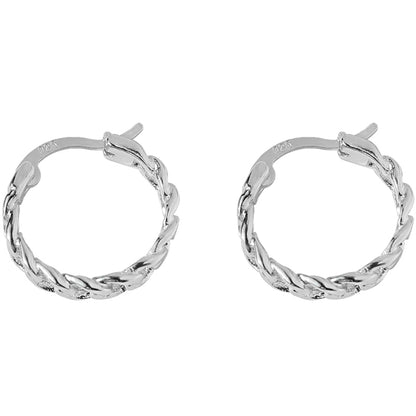 Unisex Sterling Silver Curb Chain Hoop Earrings with French Lock Closure