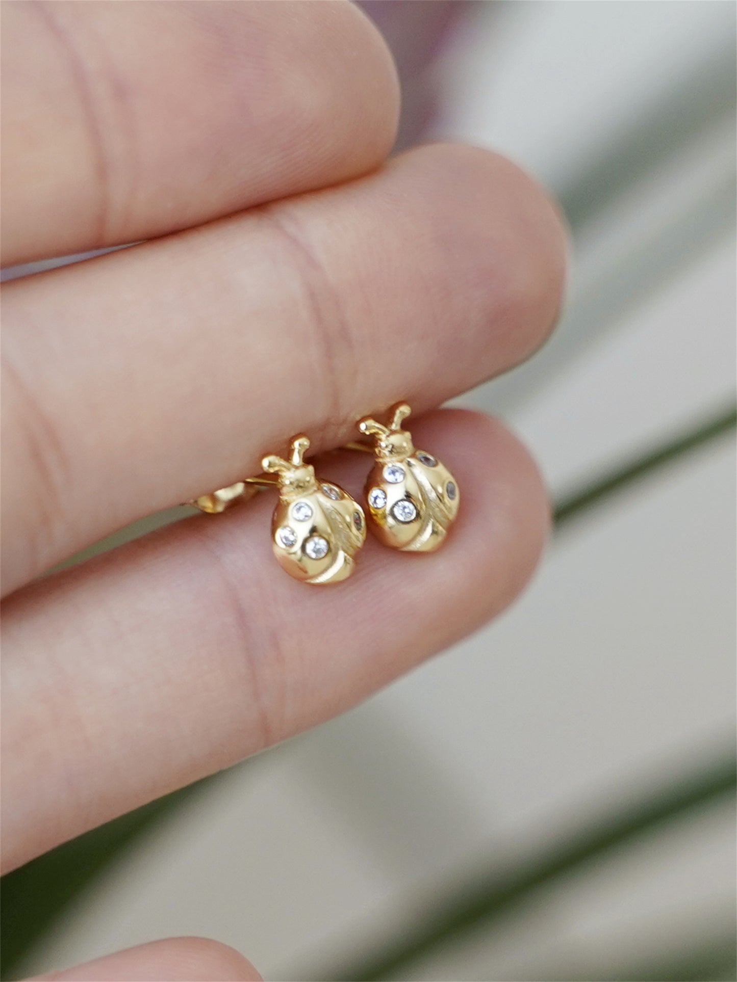 18K Gold on Sterling Silver Ladybird Stud Earrings with CZ