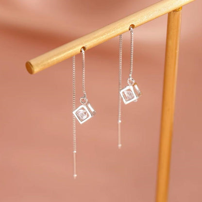 Cube CZ Dangle Theader Earrings with Sterling Silver Posts and Backs - sugarkittenlondon