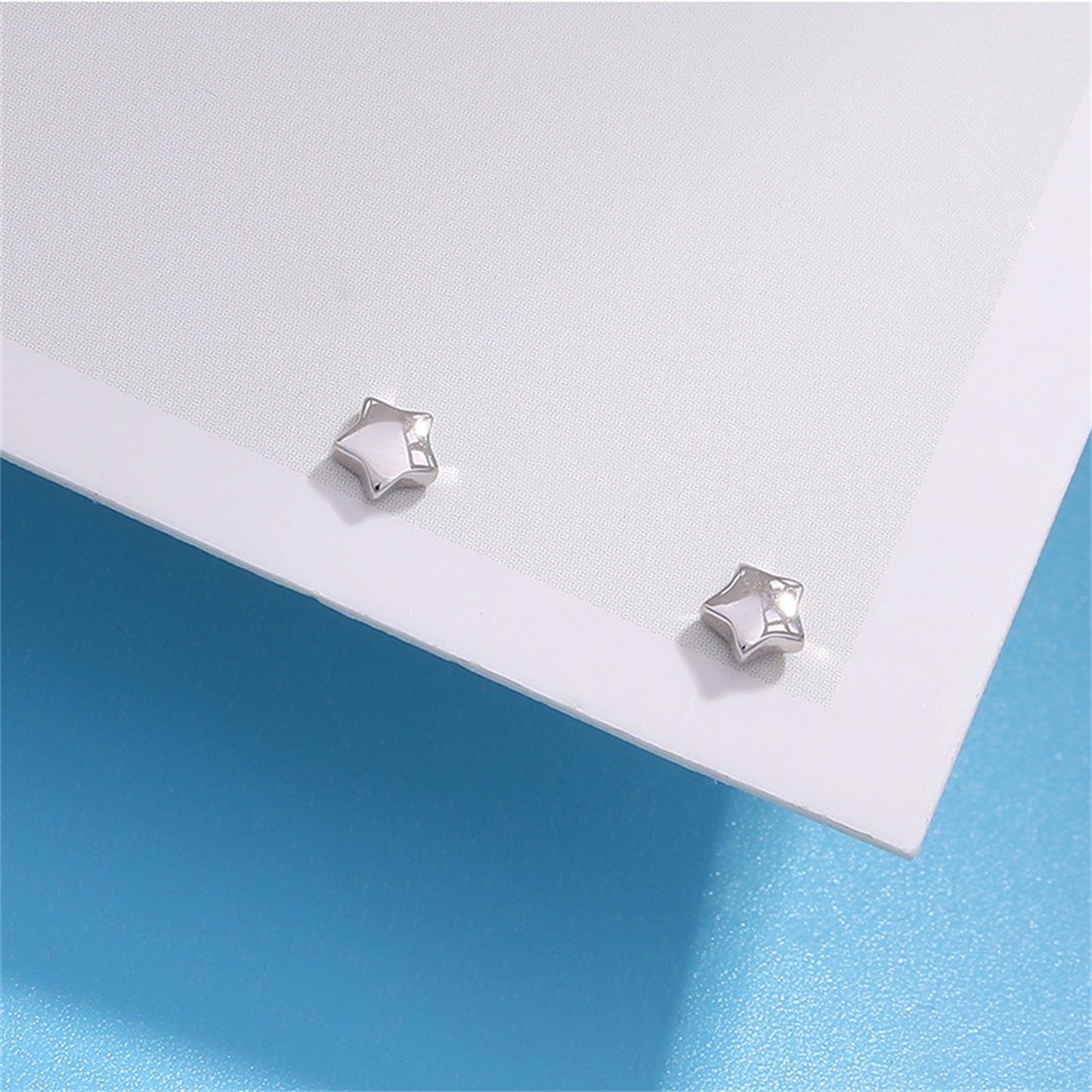 Sterling Silver 3mm Puffy Star Stud Earrings Rhodium Plating
