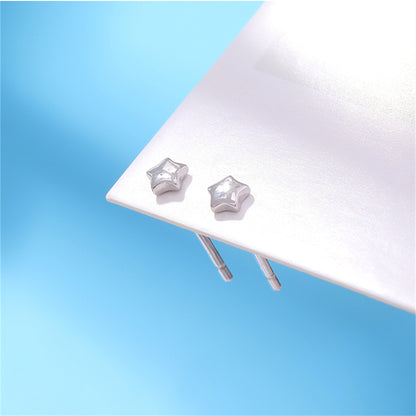 Sterling Silver 3mm Puffy Star Stud Earrings Rhodium Plating