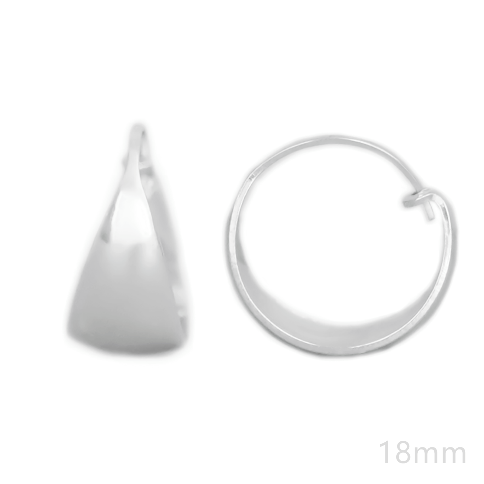 Rhodium-Plated Sterling Silver Wide Dome Sleeper Drop Hoop Huggie Earrings 16-18mm - sugarkittenlondon