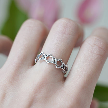 Sterling Silver Open Band Linked Hollow Star of David Hex Stars Ring 4 Tones - sugarkittenlondon