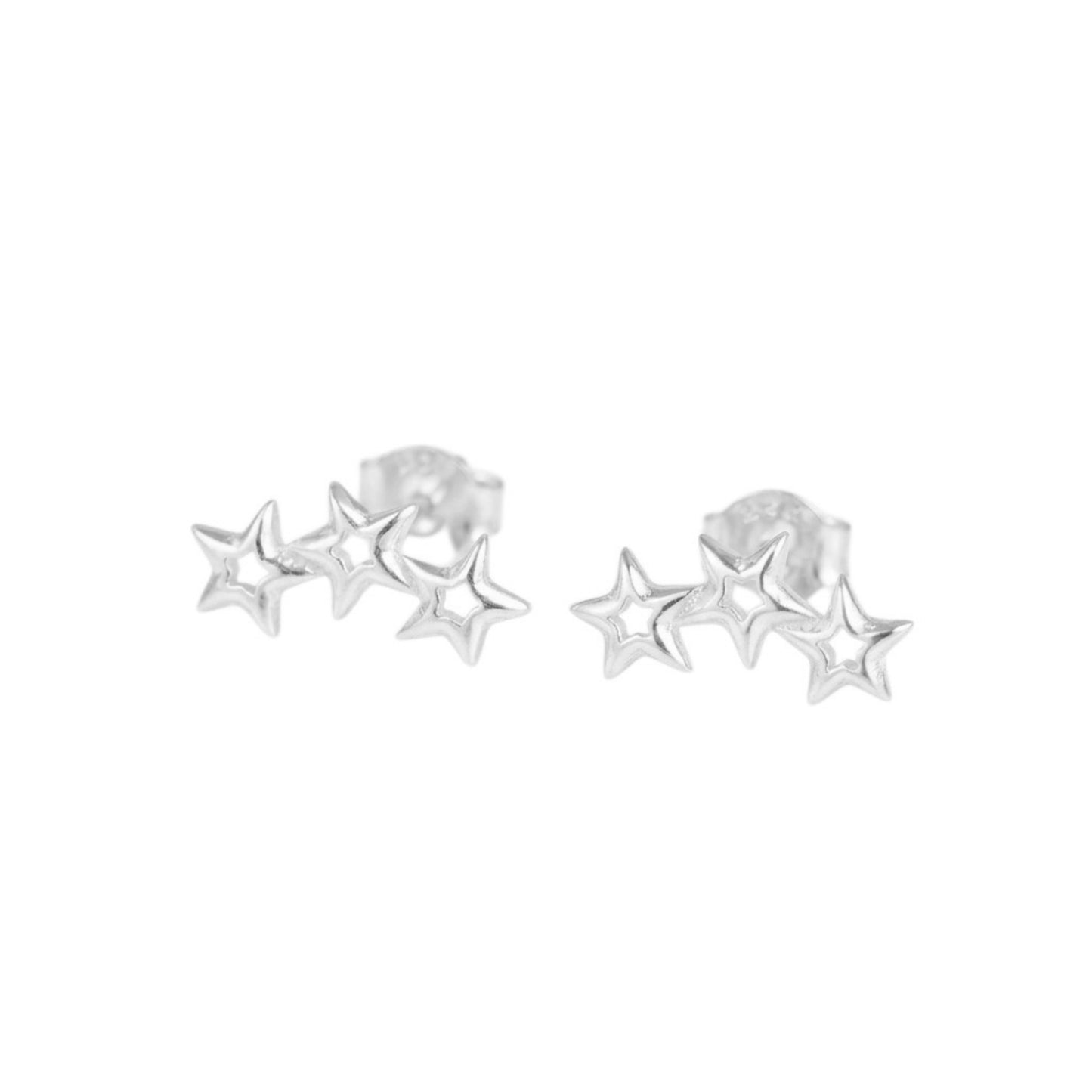 Triple Hollow Lucky Stars earrings with three hollow stars, silver-tone studs