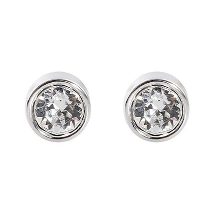 925 Sterling Silver CZ Stud Earrings with Round Bezel Setting in Clear or Black