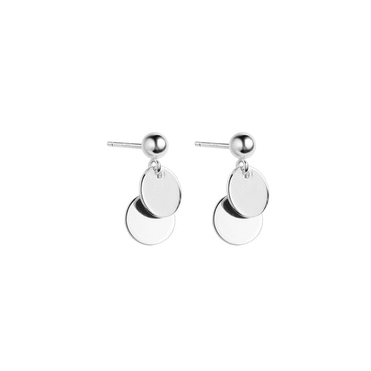 Silver Double Disc Drop Earrings
