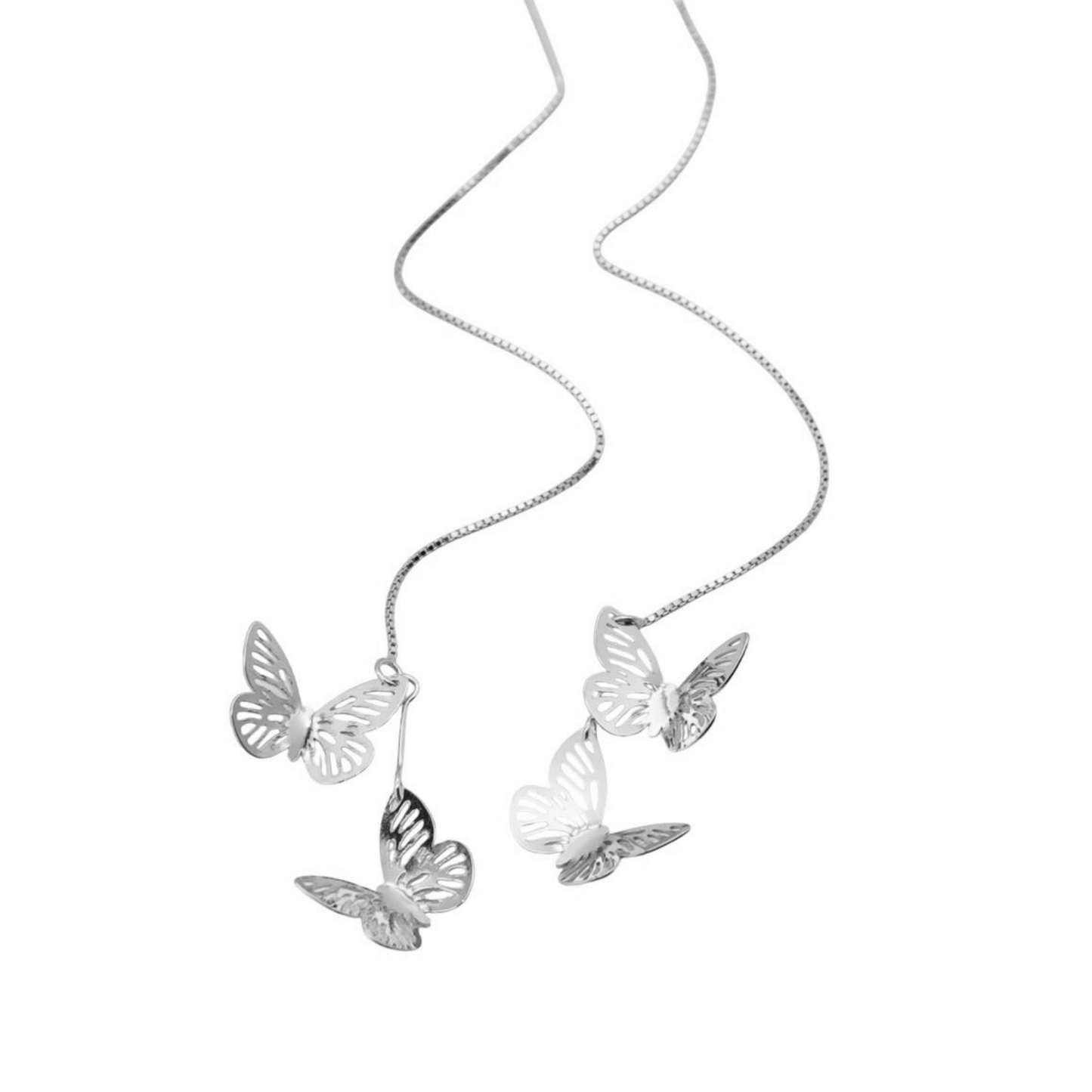 Sterling Silver Butterfly Light Dangle Drop Pull Through Threader Earrings