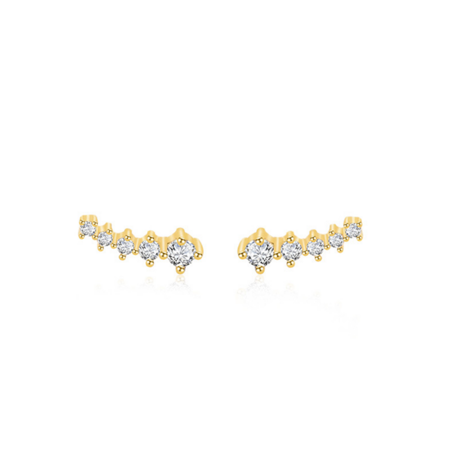 Sterling Silver Mini CZ Star Line Drop Climber Stud Earrings Rhodium Gold