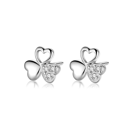 Sterling Silver Shamrock Stud Earrings Paved CZ Lucky Love Jewellery