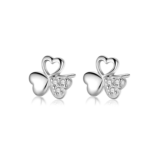 Sterling Silver Shamrock Stud Earrings Paved CZ Lucky Love Jewellery