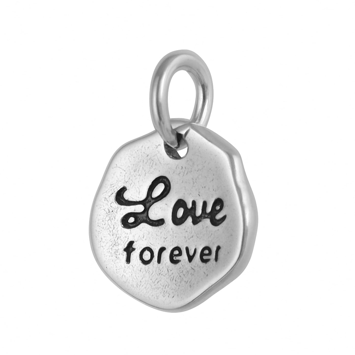 Sterling Silver Solid Hexagon Love Forever Tag Charm Pendant