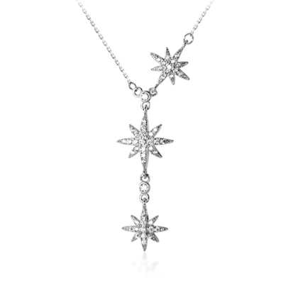 Sterling Silver Y-Shape Sunburst Necklace with CZ Sunlight Stars - sugarkittenlondon