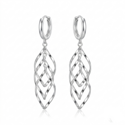 Silver-tone long hoop earrings with dangling overlapping lattice links
