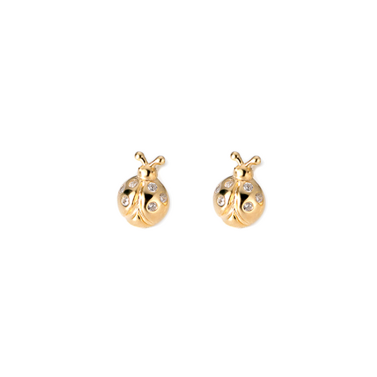 18K Gold on Sterling Silver Ladybird Stud Earrings with CZ - sugarkittenlondon