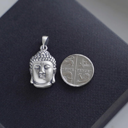 Fine Silver Oxidised 999 Matte Hollow 3D Buddha Head Pendant